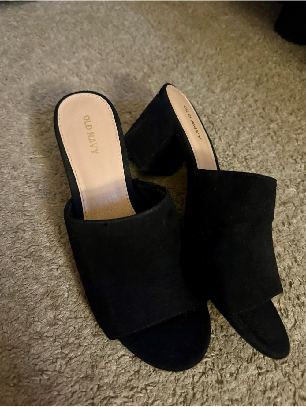 Old Navy Black Suede Open-Toe Block Heel Mules